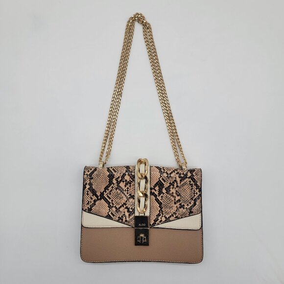 Aldo Handbags - ALDO Blush Snakeskin Crossbody with Gold Accents